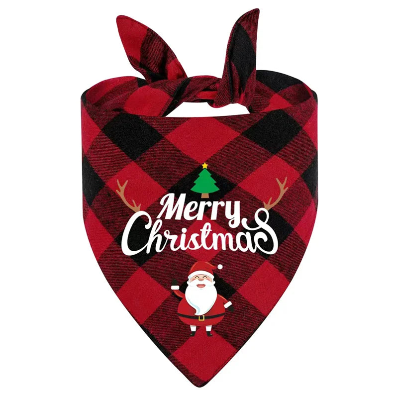 1Pc Christmas Pet Triangle Towel Dog Cat Plaid Drool Towel Printed Pet Scarf Pet Supplies