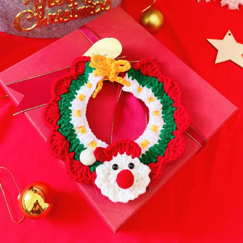 Crocheted Star Christmas Tree Cat Collar for Festival Handmade Frenal Pompom Dog Puppy Pinny Scarf Snowman Kitten Accessories