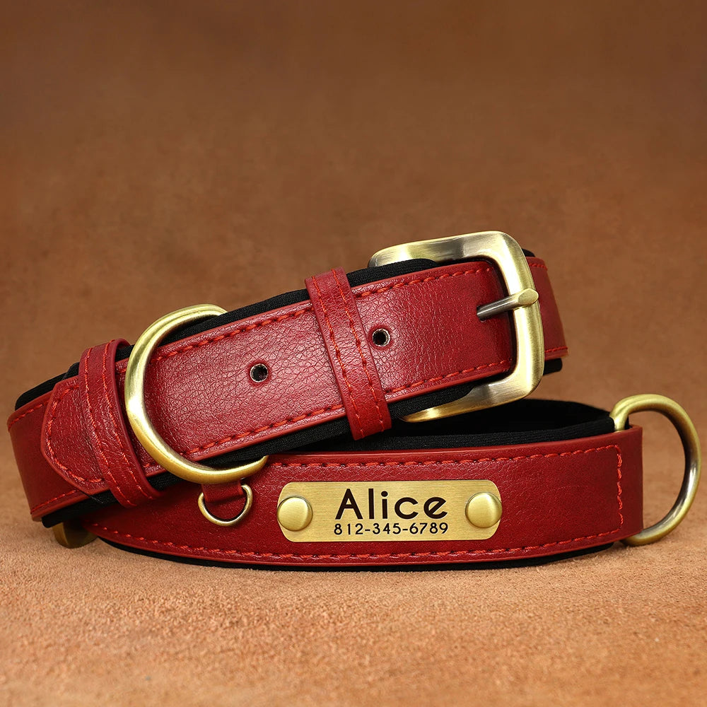 Personalized Leather Padded Dog Collar Customized ID Nameplate Pet Collars For Small Medium Dogs Durable Necklaces Accessories