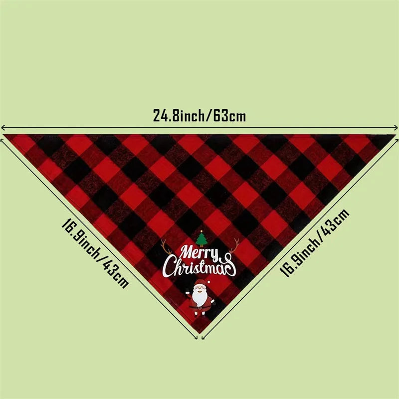 1Pc Christmas Pet Triangle Towel Dog Cat Plaid Drool Towel Printed Pet Scarf Pet Supplies