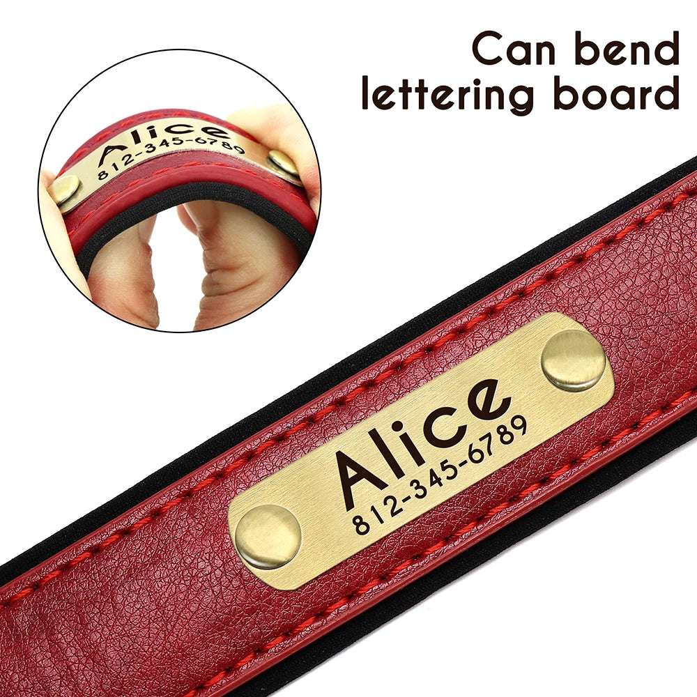 Personalized Leather Padded Dog Collar Customized ID Nameplate Pet Collars For Small Medium Dogs Durable Necklaces Accessories