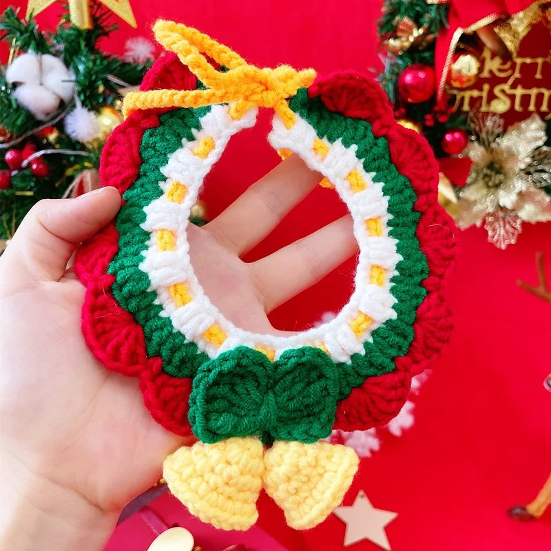 Crocheted Star Christmas Tree Cat Collar for Festival Handmade Frenal Pompom Dog Puppy Pinny Scarf Snowman Kitten Accessories