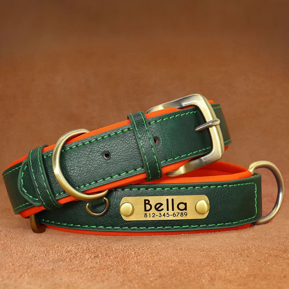 Personalized Leather Padded Dog Collar Customized ID Nameplate Pet Collars For Small Medium Dogs Durable Necklaces Accessories