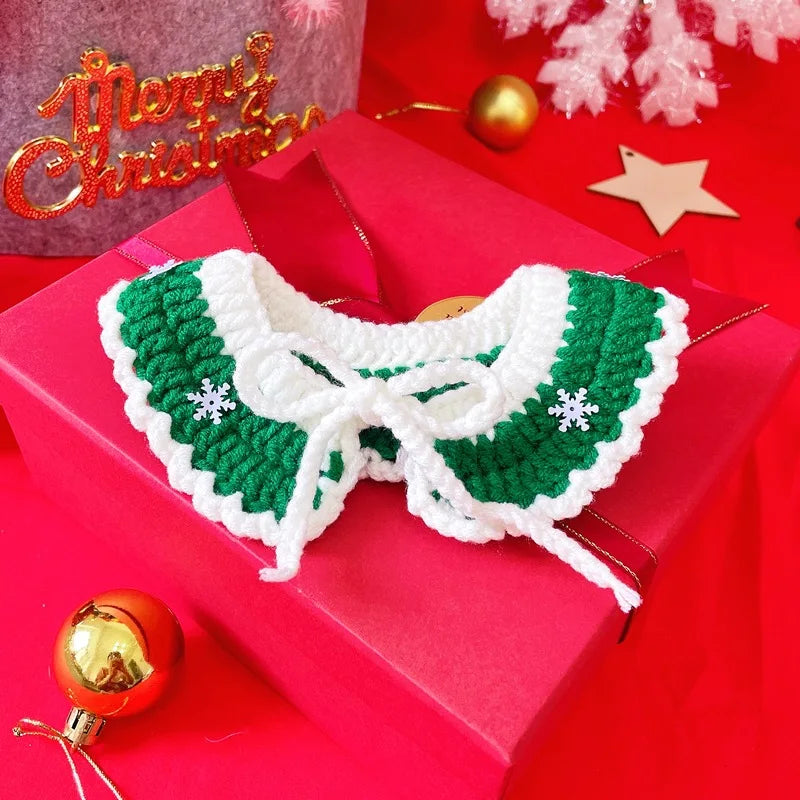 Crocheted Star Christmas Tree Cat Collar for Festival Handmade Frenal Pompom Dog Puppy Pinny Scarf Snowman Kitten Accessories