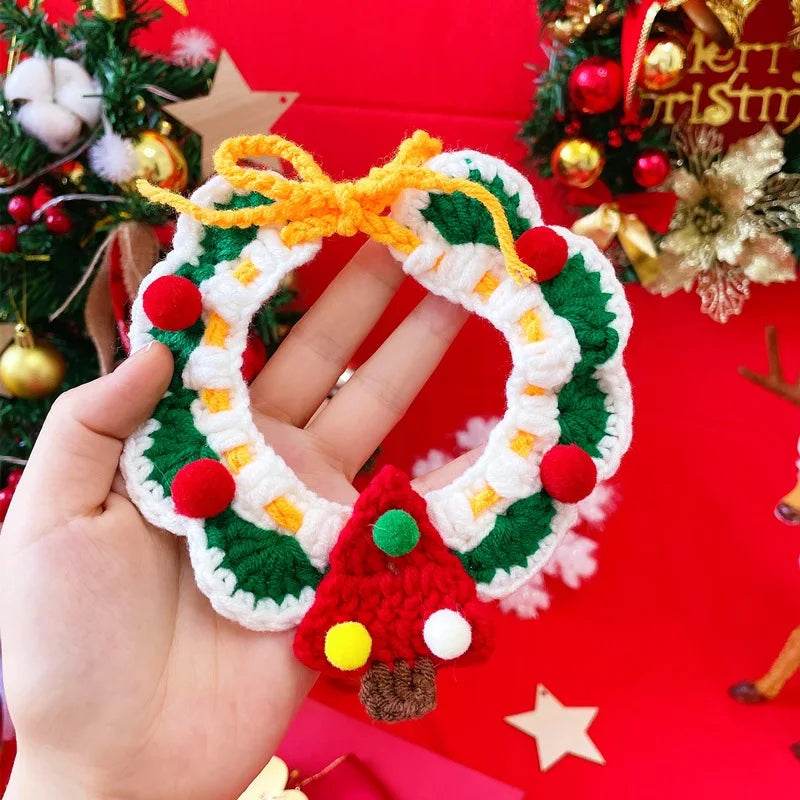 Crocheted Star Christmas Tree Cat Collar for Festival Handmade Frenal Pompom Dog Puppy Pinny Scarf Snowman Kitten Accessories