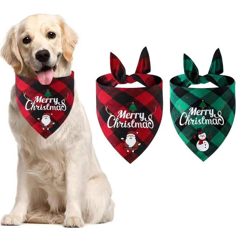 1Pc Christmas Pet Triangle Towel Dog Cat Plaid Drool Towel Printed Pet Scarf Pet Supplies