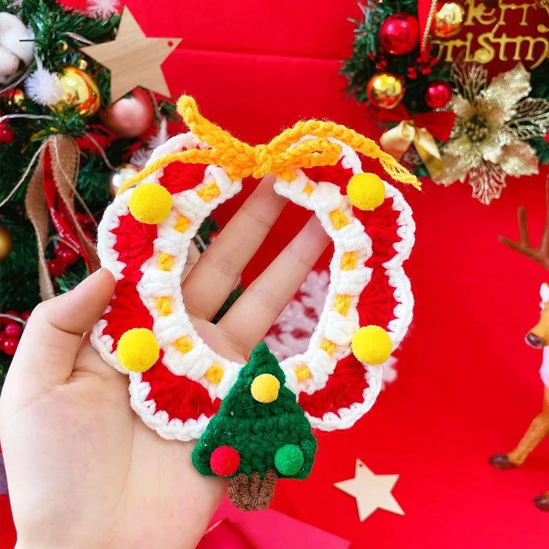 Crocheted Star Christmas Tree Cat Collar for Festival Handmade Frenal Pompom Dog Puppy Pinny Scarf Snowman Kitten Accessories