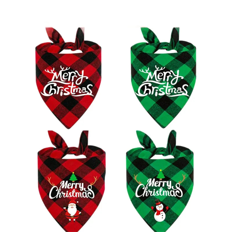 1Pc Christmas Pet Triangle Towel Dog Cat Plaid Drool Towel Printed Pet Scarf Pet Supplies