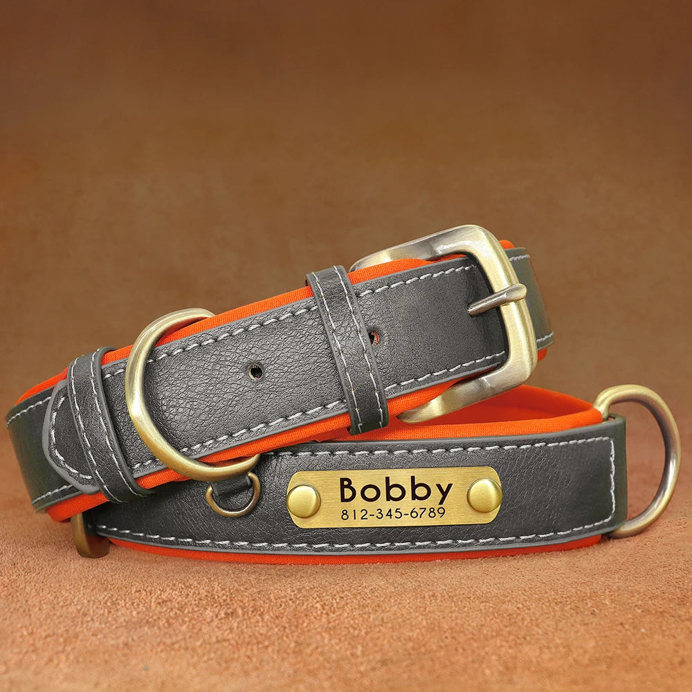 Personalized Leather Padded Dog Collar Customized ID Nameplate Pet Collars For Small Medium Dogs Durable Necklaces Accessories