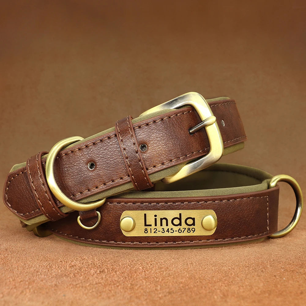 Personalized Leather Padded Dog Collar Customized ID Nameplate Pet Collars For Small Medium Dogs Durable Necklaces Accessories