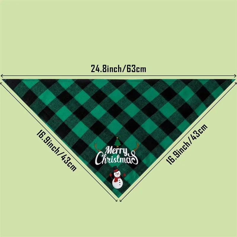 1Pc Christmas Pet Triangle Towel Dog Cat Plaid Drool Towel Printed Pet Scarf Pet Supplies