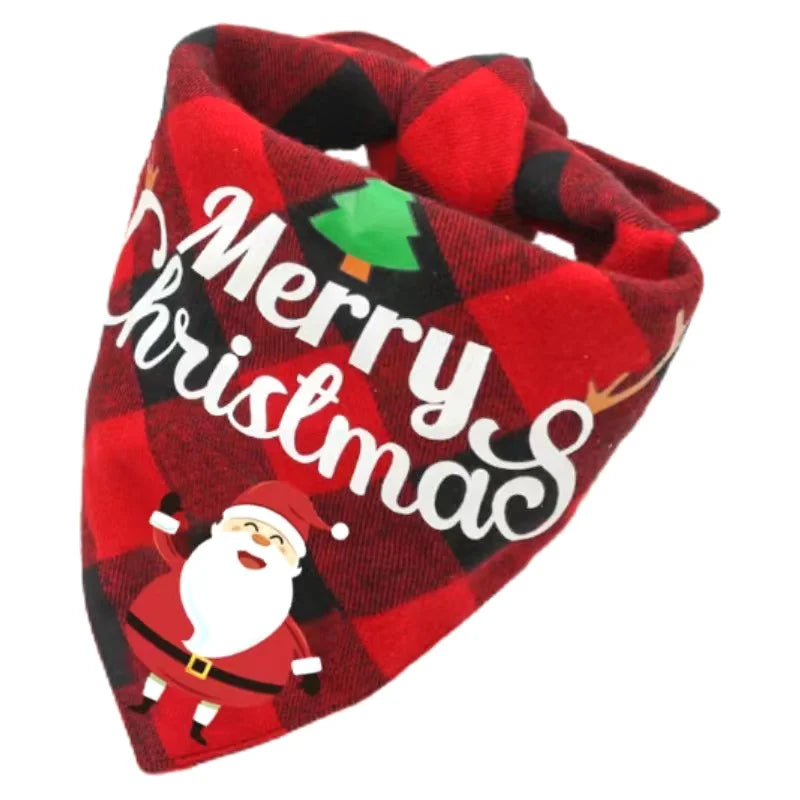 1Pc Christmas Pet Triangle Towel Dog Cat Plaid Drool Towel Printed Pet Scarf Pet Supplies