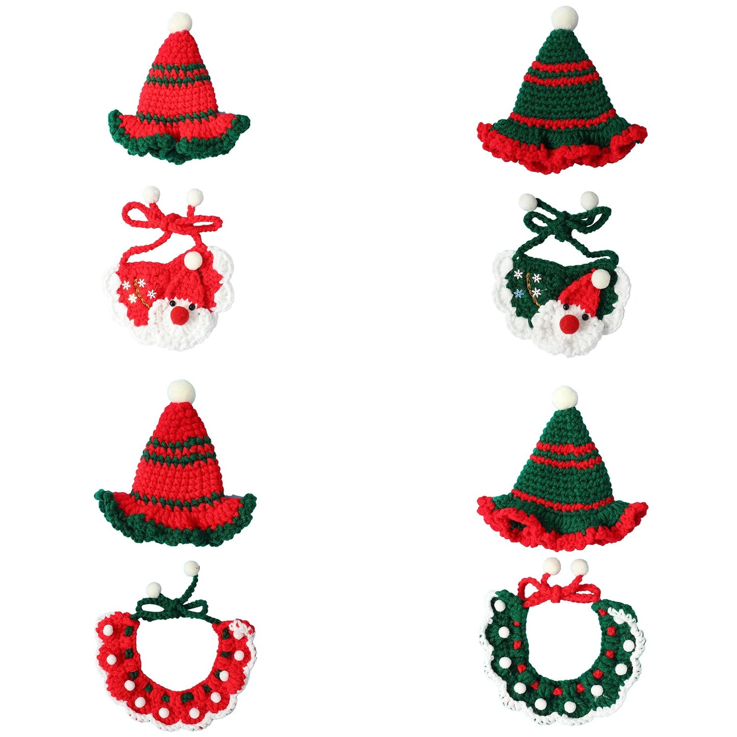 Christmas Pet Hat Scarf Collar Xmas Cats Clothing Cute Pet Decor Knitted Neckerchief Bibs Set Cat Dog Costume Cats Dog Clothes